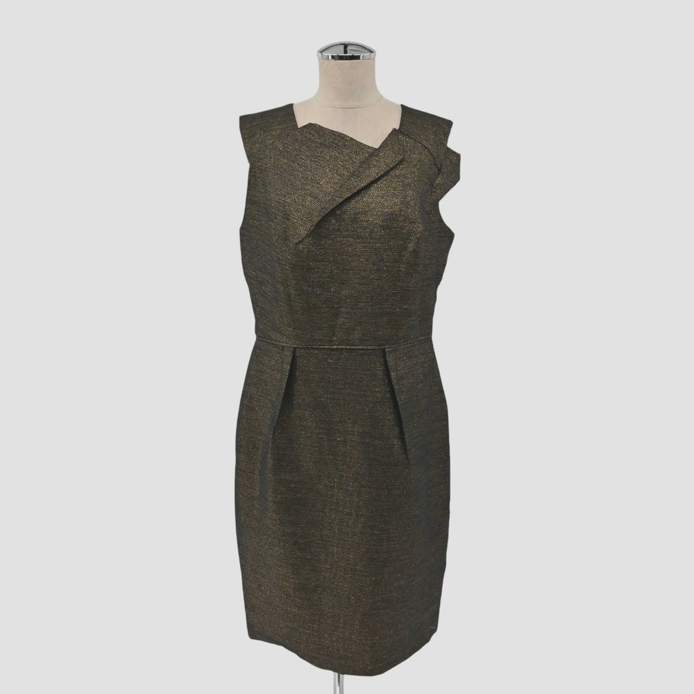 WALTER BAKER Lucy Sheath Dress Size L Black Gold Metallic‎ Sleeveless Retro Glam